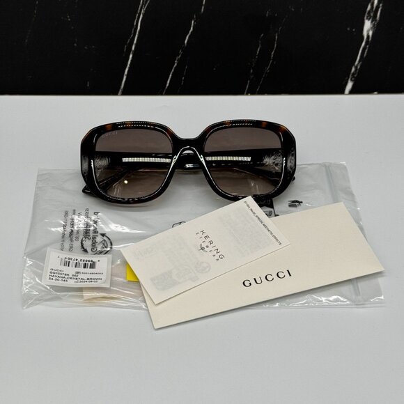NEW GUCCI GG1557SK 002 WOMEN SUNGLASSES SQUARE GUCCI HAVANA BROWN EYEWEAR - Picture 11 of 12
